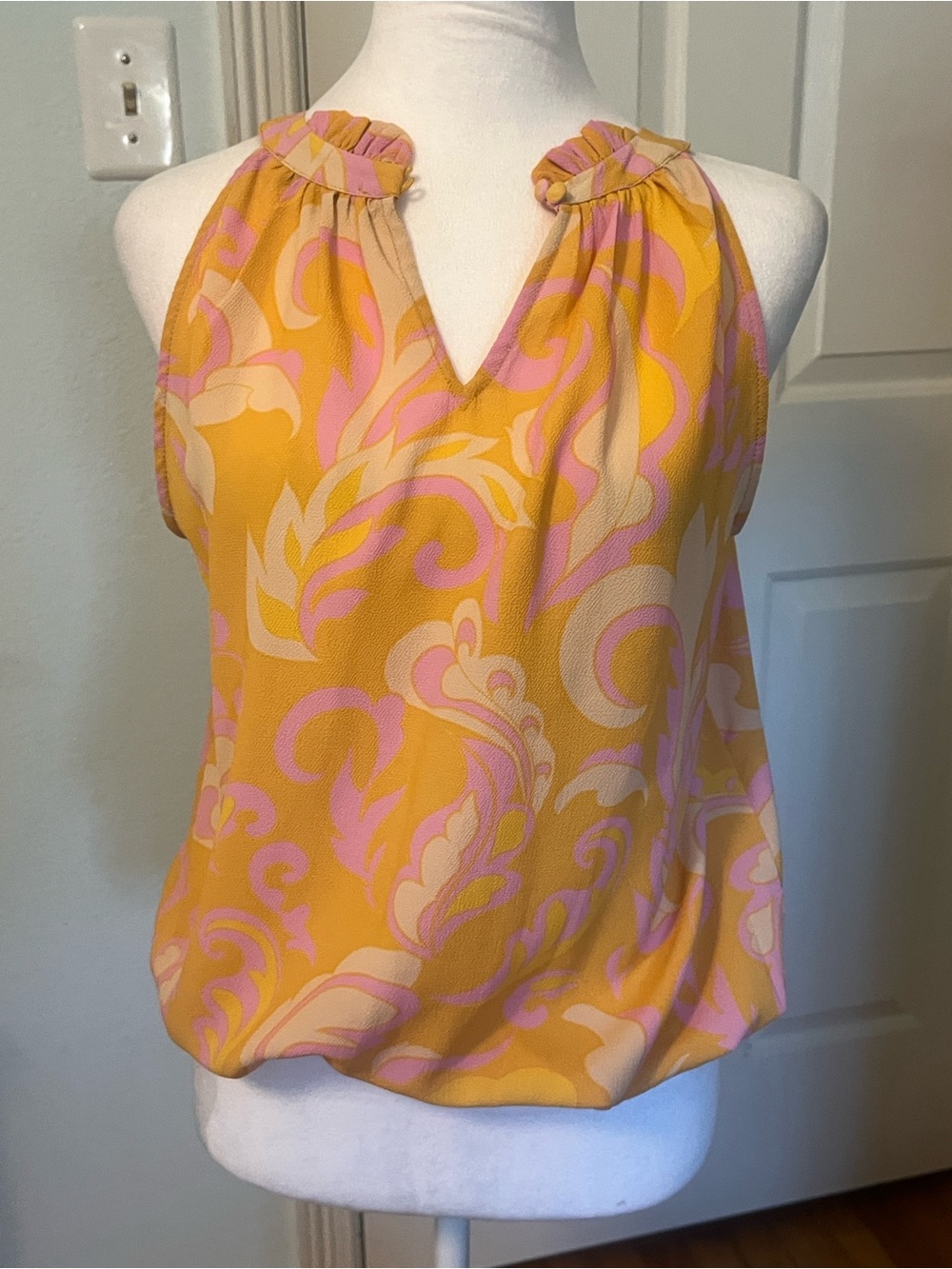 Rose & Olive Yellow, Pink & Cream Swirl Halter Tank